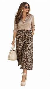 Ensemble 2 pièces pour femmes, chemise en satin à imprimé léopard et pantalon large - Product Image 3