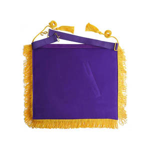 Tablier de Maître Maçon Maçonnique Brodé Violet et Or avec Franges et Pompons, Régalia Maçonnique avec Sangle - Product Image 2