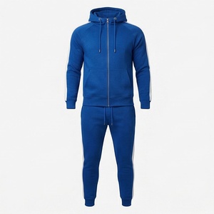 Chándal Azul con Capucha para Hombre, Cierre Completo, Color Sólido, Ropa Deportiva Informal con Bolsillos Laterales, Corte Regular, para Otoño - Product Image 1