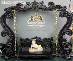 <b>Antique</b> Teak Wood Handicraft Swing Unique Style Teak Wood Swing for Living Area Paisleys Style Pillar Brown Swing for Home - Product Image 4