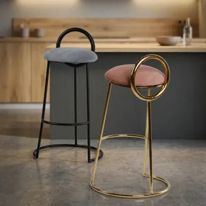 Taburete de Bar Moderno, Silla de Bar de Metal con Asiento de Terciopelo, Altura de Barra, para Hogar, Cocina, Cafetería, Recepción, Oficina, Muebles de Bar - Product Image 4