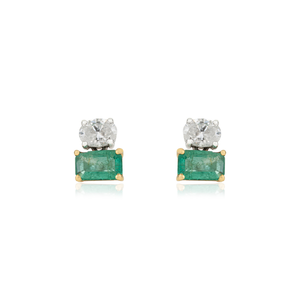 New Simple Design 6x4 mm Octagon <b>Emerald</b> & Diamond 18K Two Tone Minimal <b>Stud</b> Earrings For Women Latest Everyday Wear Jewelry - Product Image 1