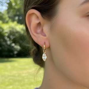 Pendientes colgantes delicados con diamante de corte marquesa de 1.21 quilates cultivado en laboratorio, oro macizo de 14 quilates, joyería fina de última moda para mujer, regalo de boda - Product Image 3