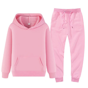 2026 Women's <b>Pink</b> Hooded <b>Tracksuit</b> Set Full Sleeve Casual Autumn Wear Solid Color Drawstring Pants Regular Fit 100% Cotton - Product Image 1