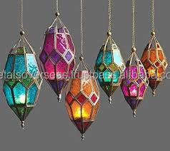 Usine vente chaude métal chauffe-plat bougeoir lampes marocaines lanterne suspendus lampes en verre colorées décoratives - Product Image 5