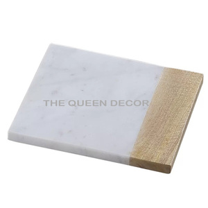 Plateau rectangulaire en marbre blanc et bois, design simple, pour usage professionnel, idéal pour fruits, légumes, fromages et viandes, ustensile de cuisine pour hôtels. - Product Image 1
