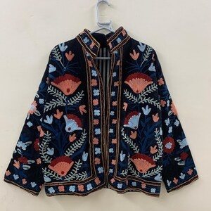 Handmade Bohemian Winter <b>Coat</b> Floral Suzani Embroidered Velvet Jacket Windproof Knitted Duster Cotton Floral Suzani Embroidered - Product Image 4
