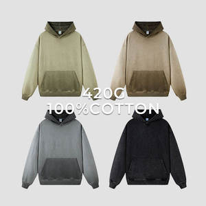 Sweat à capuche pour homme en molleton bouclette 100% coton, grammage lourd, délavé à l'acide, style vintage coréen, personnalisable, collection automne, vente en gros - Product Image 4