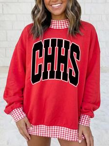 Sudadera de mezcla de algodón para mujer con cuello alto y estampado serigrafiado de mascotas de equipos deportivos, estilo Plaid School Spirit Patriots. - Product Image 5