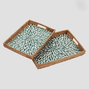 Rattan Art Woven Decor Leaves Pattern Serving Tray Hot Selling New Design Decorative Home Square Rattan <b>Basket</b> Tray at UO INDIA - Product Image 1