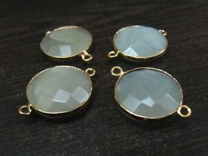 Connecteurs breloques en pierre de lune blanche naturelle, forme pièce de monnaie, facettés, à double boucle - Product Image 6
