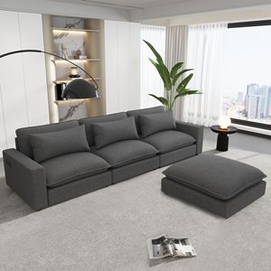 Divano Sezionale Cloud in Ciniglia da 128 Pollici con Pouf Mobile, Cuscini Comodi e Porte di Ricarica per Soggiorno - Product Image 1