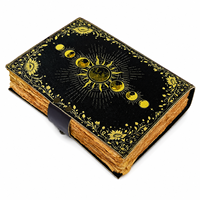 Libro Grimoire de Tapa Dura de Cuero Genuino Hecho a Mano NEW ERA, Diseño de Luna y Sombras, Diario de Brujería con Cierre, Libro de Hechizos, Cuaderno Wiccano