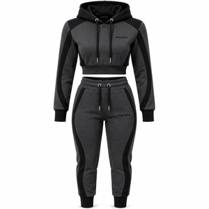 Ensemble deux pièces pour femmes, sweat-shirt et pantalon de survêtement décontracté, nouvelle mode européenne de haute qualité, style streetwear uni, respirant - Product Image 1