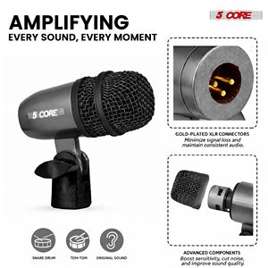 ไมโครโฟน 5Core XLR คาร์ดิออยด์ สำหรับกลองสแนร์ ทอม และกลองคิก สีดำ - Product Image 4