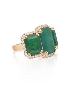 Emerald Cut Green Moissanite Three Stone <b>Vintage</b> Engagement & Wedding Statement Ring with Diamond Pave 10K 14K 18K Gold - Product Image 4