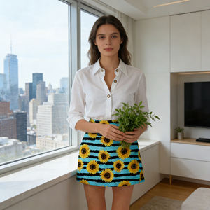 Hot sale on Temu | Ladies Sunflower Pattern <b>Mini</b> <b>Skirt</b> Blue <b>Black</b> Striped Flared Skater <b>Skirt</b> Streetwear Party Wear - Product Image 5