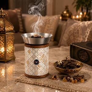 Handmade Modern Organic Acacia Wood Incense Burner Brass Inlay Arabic Style Eco-Friendly Durable Religious Decorative Coriander - Product Image 3