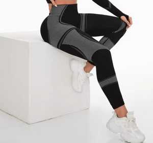 High Waist Full Length Geometric Print <b>Knitted</b> <b>Leggings</b> Sporty Women's All Seasons Compression Spandex Polyester - Product Image 4