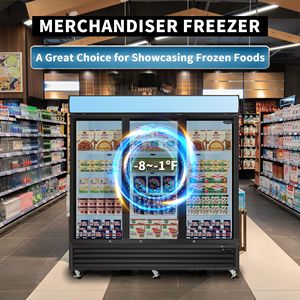 Congélateur vertical commercial ORIKOOL de 70 pieds cubes avec panneau supérieur LED, vitrine réfrigérée à porte vitrée battante, réfrigérateurs de présentation - Product Image 3