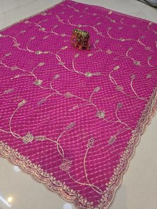 2.4 Meter Traditional Lehenga Dupatta Vintage Cutwork Border Heavy Rainbow Sequence Embroidery Viscose Faux Fur Quick Dry Sun - Product Image 5