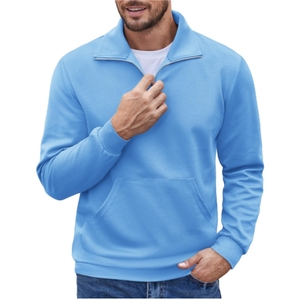 MOQ 50 Half <b>Zip</b> Sweatshirt Men's Quarter <b>Zip</b> <b>up</b> Long Sleeve Casual <b>Polo</b> Sweatshirt Slim Fit Mock Neck Sweaters with Pocket - Product Image 3