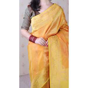 Sari en soie douce orange Bandhani Leheriya Zari tissé, robes de soirée élégantes, Elite Weaves 650g - Product Image 3