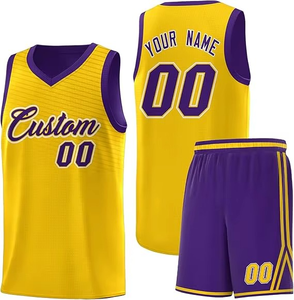 Ensemble de maillots de basket-ball personnalisés orange et bleu, col en V, sans manches, imprimé par transfert thermique, unisexe, adolescents, tissu en maille, taille élastique - Product Image 2