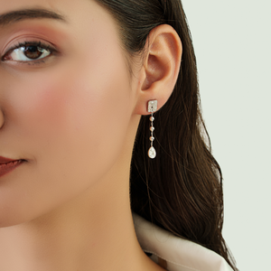 ODM OEM Customized Design Mixed Shape Diamond 14K Real White Gold <b>Dangle</b> <b>Earrings</b> Wedding Sparkle Jewelry Bridesmaid Gift - Product Image 6