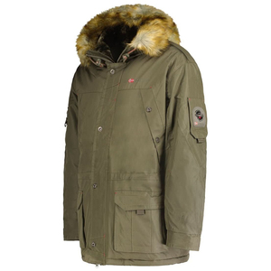 Men's Olive Green Hooded Safari <b>Jacket</b> With Mink Fur Lining Windproof Canvas Workwear Style Winter <b>Parka</b> Regular Fit - Product Image 2