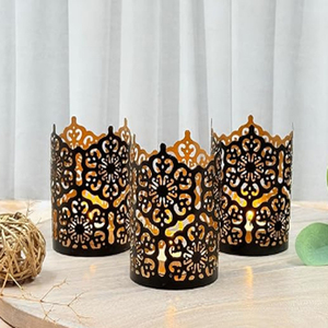 Juego de 3 Portavelas de Metal Negro y Dorado, Juego de Portavelas Decorativos para Mesa, para Velas de Pilar, Votivas y de Té - Product Image 3