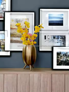 Vase de table moderne en forme ovale, finition laiton, écologique, fait à la main, pour la décoration intérieure, intérieur, extérieur, salon, balcon, Azora - Product Image 2