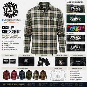 Men's Plus Size Woven Flannel Plaid Shirt Regular Fit Casual Full Sleeve <b>Button</b> Collar 100% Cotton Heat-Transfer Printed Winter - Product Image 2