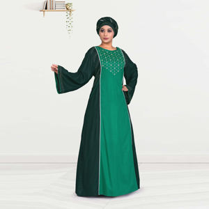 Kaftan Maxi Modeste en Rayonne pour l'Aïd, avec Empiècement Orné de Diamants Swarovski, Manches Évasées Élégantes, Design de Silhouette Gracieuse Longueur Ras du Sol - Product Image 2