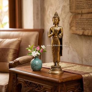 Statue de Bouddha debout en laiton, faite à la main, vintage, élégante, décoration de table pour la maison et l'affichage de luxe - Product Image 4