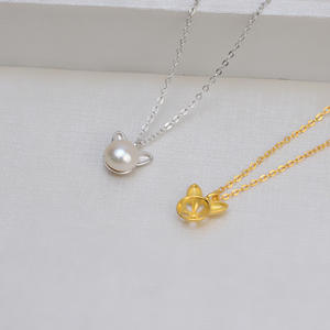 Ensemble pendentif et bague en argent S925, oreilles de chat, pain en forme d'oreille de chat cuit à la vapeur avec perle, bijoux de mode pour femmes DIY - Product Image 4