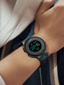 Men <b>Black</b> Fashionable Date Alarm Round Dial Digital <b>Watch</b>, for Daily Decoration NW1392 - Product Image 6