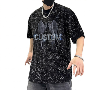 Camiseta Personalizada con Hombros Caídos y Pedrería, 100% Algodón Jersey, Estilo Vintage, Manga Corta, Unisex, Cómoda - Product Image 3