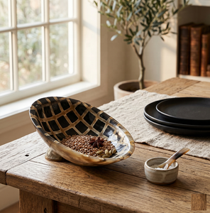 ชามสลัดผลไม้แกะสลักจากเขาควายโบราณขายดี ชามอาหารค่ำจากเขาควายอินเดีย ชามเขาควายทำมือสุดหรู – Natura - Product Image 3