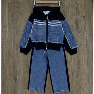 ชุดเซ็ตฮู้ดดี้ผ้าเดนิมขอบดิบแบบผสมผสานและกางเกงจ็อกเกอร์ขากว้าง - Product Image 1