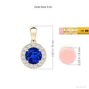 Classic Handmade Customized Fine Jewelry <b>Pendant</b> Top Quality 14K <b>Solid</b> <b>Gold</b> Round Cut Blue Sapphire & Diamond Halo <b>Pendant</b> ODM - Product Image 2