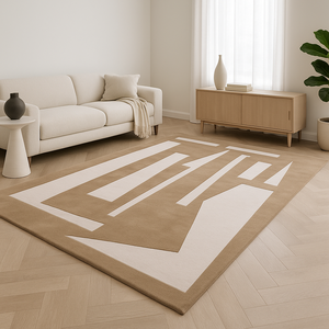 Tapis esthétiques de qualité supérieure, tapis tuftés à la main, ensembles de tapis doux abstraits pour la maison, tapis tuftés à poils longs marron et beige - Product Image 5