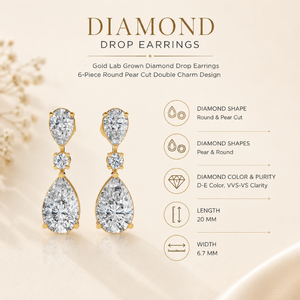 Pendientes de Oro de 10K con Diamantes Cultivados en Laboratorio |   Diseño de doble dije con corte de pera de 6 piezas |   Joyería Fina de Lujo para Bodas con Claridad VVS-VS - Product Image 5