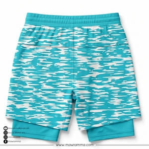 Mawra Short d'entraînement 2-en-1 pour homme, à séchage rapide, avec couche de compression, imprimé bleu et blanc, short de combat MMA, coupe régulière - Product Image 3