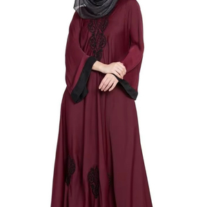 Black Colorblock Asymmetrical Embroidered Polyester <b>Abaya</b> Long Sleeve Modest Muslim Dress Floor Length Loose Fit Daily Wear - Product Image 4