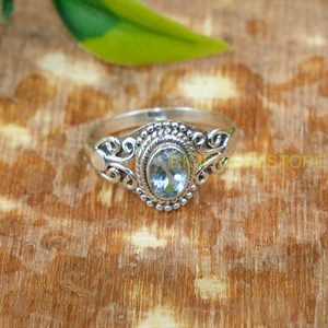 Natural Blue Topaz Gemstone 925 Sterling <b>Silver</b> Handmade Vintage <b>Boho</b> Filigree Statement <b>Ring</b> for Women Oval Cut Sky Blue Stone - Product Image 5