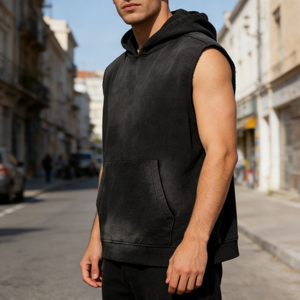 Wholesale Custom logo Acid Wash 100% Cotton Casual Tanktop Oversized Vintage Streetwear <b>Sleeveless</b> Blank <b>Hoodie</b> for Men - Product Image 5