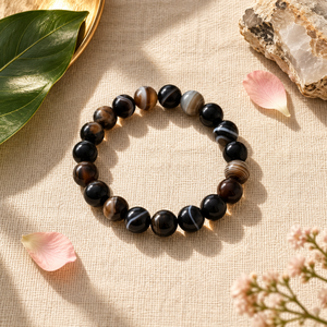 Bracelet extensible en perles d'agate naturelle du Botswana 12 mm, pierre polie, bijou bohème unisexe, cadeau, idéal pour les fêtes - Product Image 5