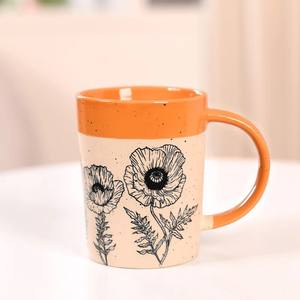Ensemble de tasses à café en céramique florale artisanales, en grès moucheté unique avec des rebords colorés, pour la décoration de cuisine et les cadeaux - Product Image 6