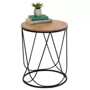 Minimalist <b>Round</b> Metal And Wooden <b>Side</b> <b>Table</b> Natural Color Suitable for Home Living Room Hallway Entryway Decorative - Product Image 3
